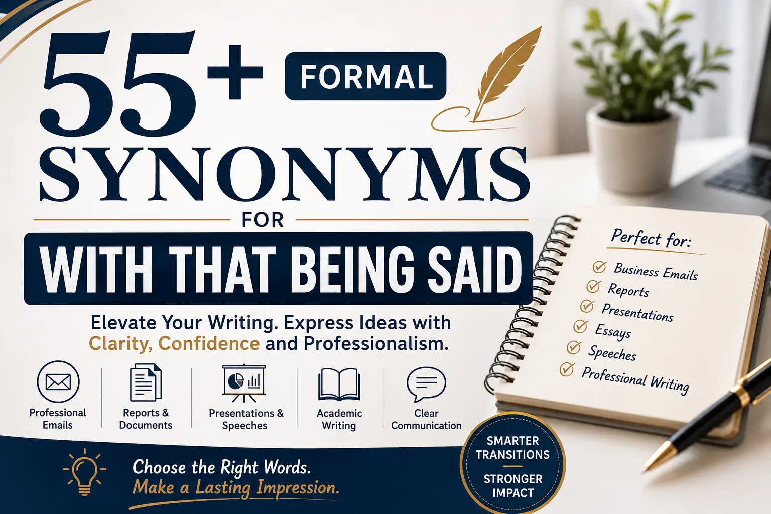 formal synonyms for with that being said